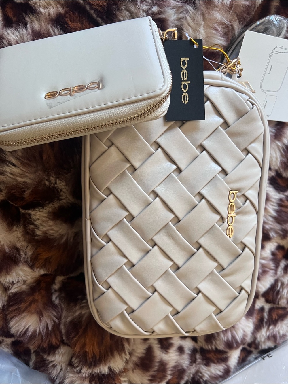 bebe Cream Woven Crossbody with Zip Pouch
